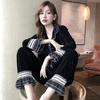 pajamas womens gold velvet korean set sexy long sleeve sexy minimalist outerwear homewear suit