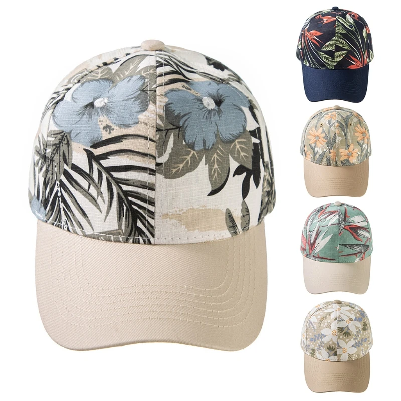 

Women Men Summer Bohemian Cotton Baseball Cap Colorful Tropical Leaves Floral Print Sunscreen Adjustable Trucker Hat