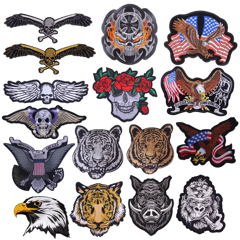 

Large Punk Back Embroidery Patch Iron On Patches For Clothing Jacket Sew Applique Tiger Wolf/Eagle Monkey Patches On Clothes DI