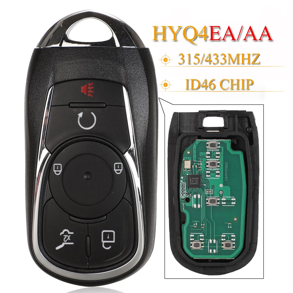 

jingyuqin Keyless Go 6 Buttons Smart Remote Car Key Fob 315/433Mhz ID46 Chip For Buick LaCrosse HYQ4AA HYQ4EA P/N:135084