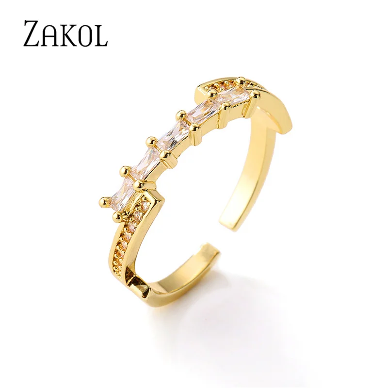 

ZAKOL Brand New Fashion Rectangle Cubic Zirconia Adjustable Open Wedding Rings for Women Girl Party Engagement Jewelry