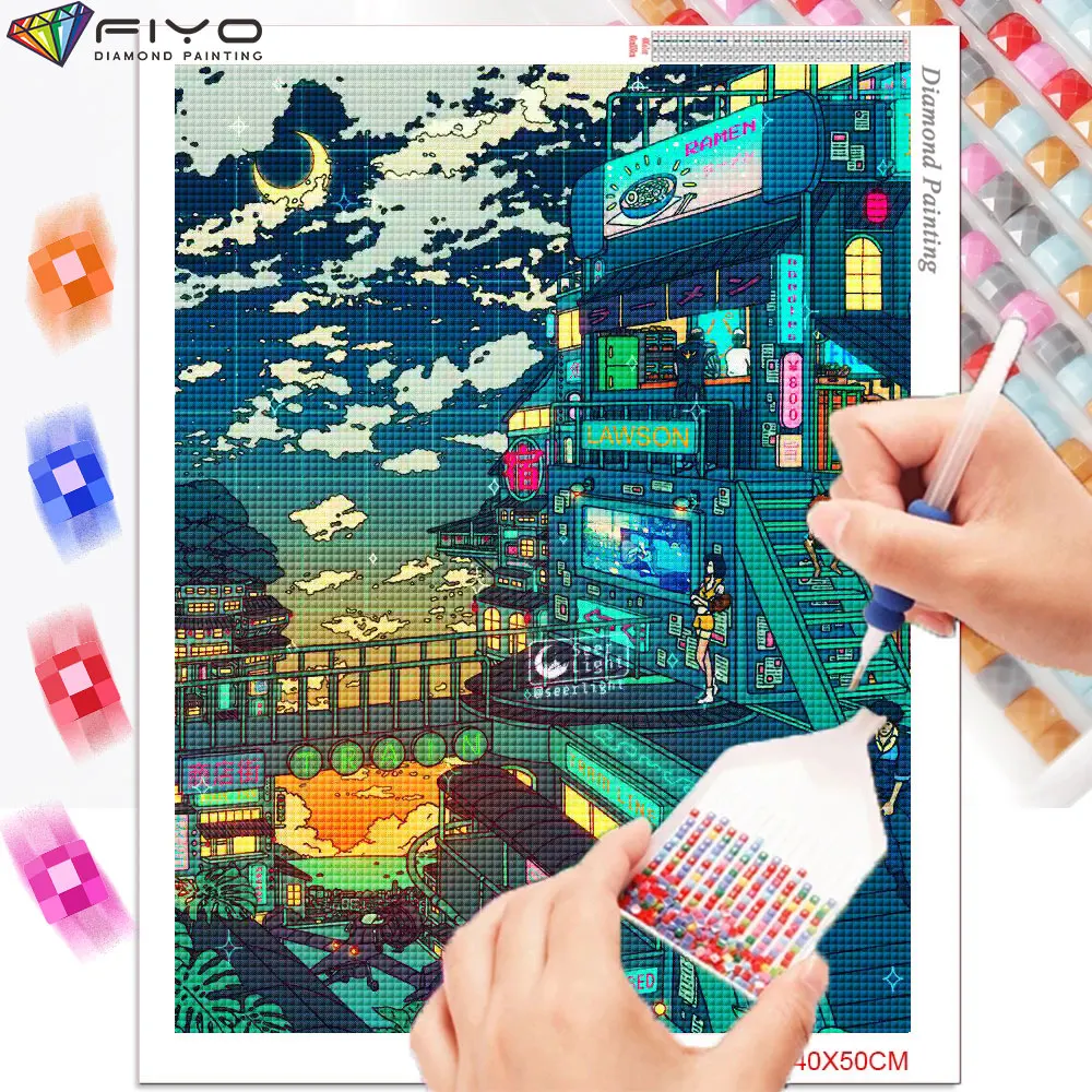 Алмазная живопись мультяшный ночной уличный пейзаж картина стразы мозаика