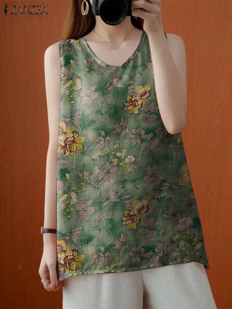 

Женская блузка без рукавов ZANZEA, Повседневная Свободная блузка с цветочным принтом, жилет с V-образным вырезом, модная богемная Праздничная кофта, лето 2023