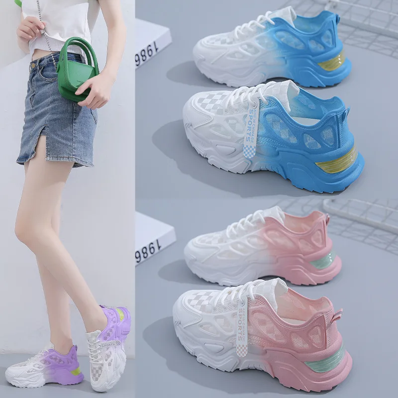Shoes for Women Sneakers Shoes Women's Sports Shoes Summer New Korean Version Thick Bottom Mesh Breathable Student Women's Shoes