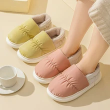 2023 New Winter Waterproof Women Snow Boots Warm Plush Indoor Home Non-Slip Thick Sole Furry Shoes For Couples Cotton Slippers 