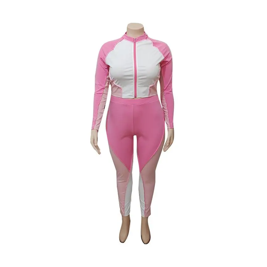 Plus Size Women Sets Patchwork Zipper Tops And Pencil Pants 2022 Fall Two Piece Set Female Designer Clothing Casual Sweatshirts