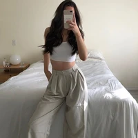 women loose casual commute long pants spring autumn fashion fold style wide leg pants office lady mid waist grey foraml trousers