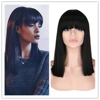 suq short bob wigs straight hair synthetic wig with bang for women high density heat resistant wigs