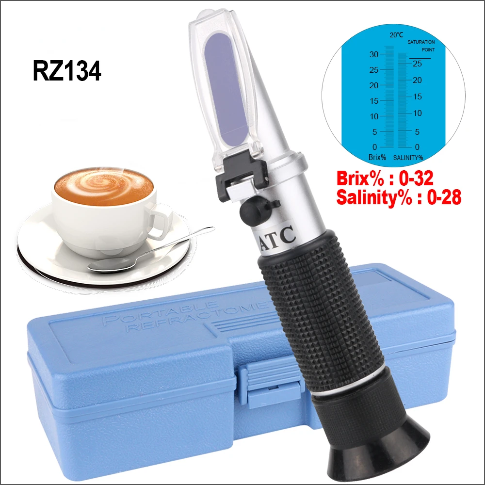 

RZ Refractometer Sugar Meter Salinity Nacl Tester Portable Saccharimeter Brix 0-32% Salinity 0-28% Handheld Hydrometer