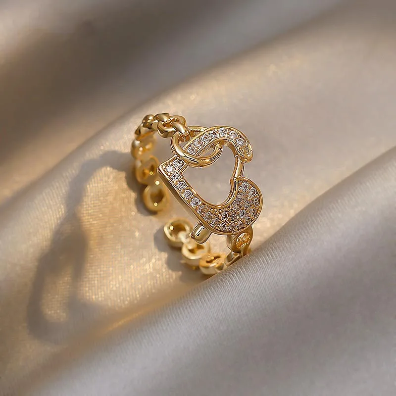 

JOZY Fans Zircon Love Fashion Personality Design Rings For Women Light Luxury Girl's Open Ring 2022 Female Elegant Jewelry Gift