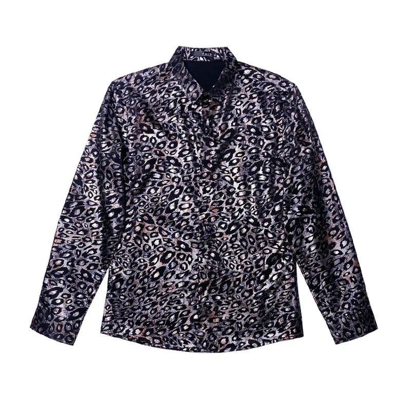 Leopard Print Shirt for Men British Style Slim Long Sleeve Casual Shirt Business Dress Clothing Social Party Streetwear Blouse