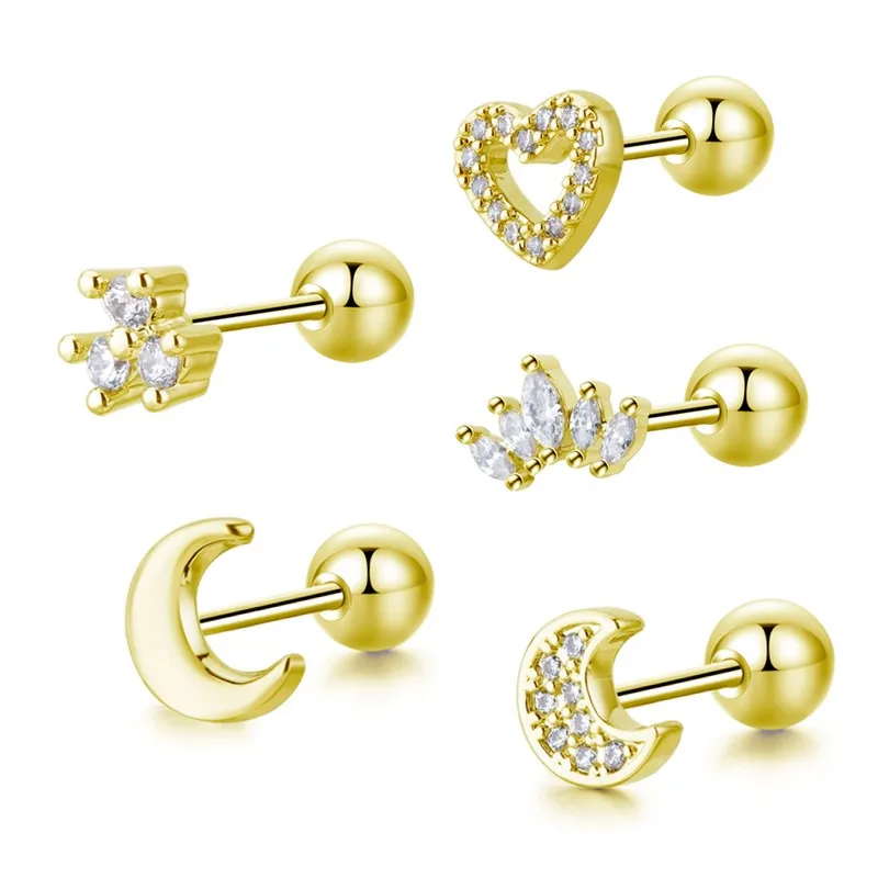 Серьги-гвоздики из нержавеющей стали с цирконом в форме Луны