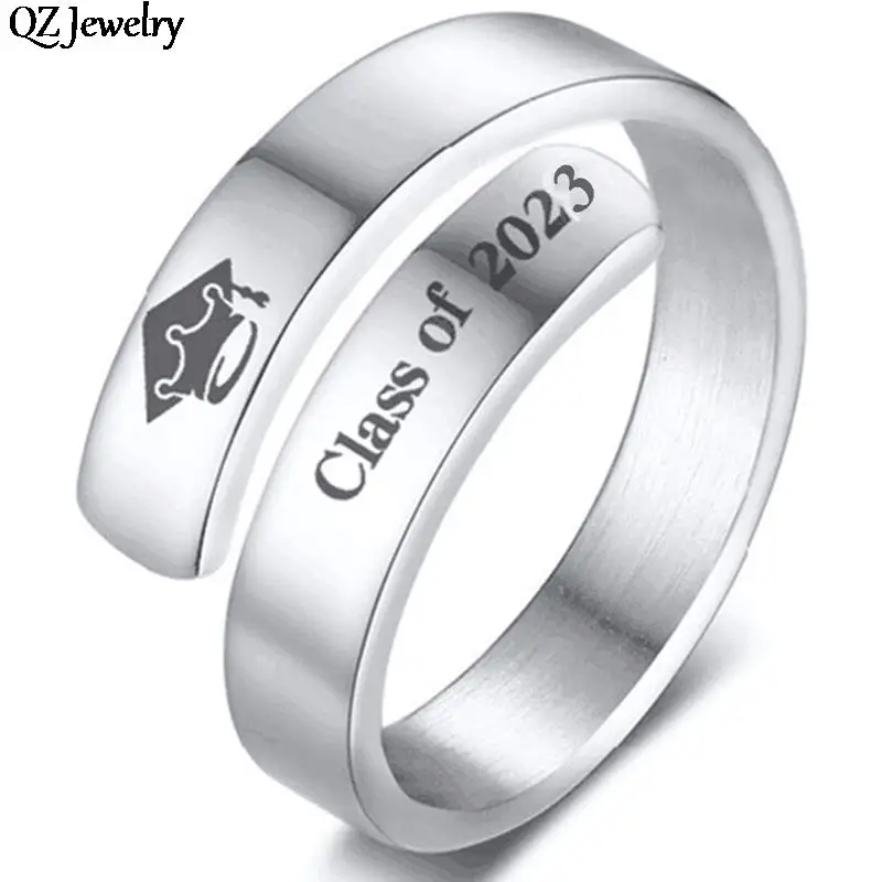 2023 Graduation Ring Class Of 2022 Stainless Steel Finger Ring for Student Friendship Graduation Jewelry Gift Opening Adjusted