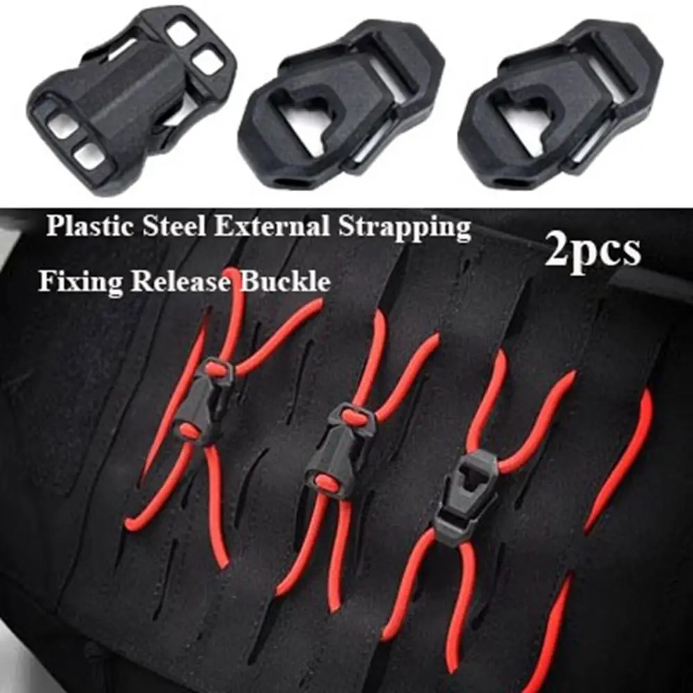 

2pcs 2 Styles External Strapping High Quality Plastic Steel Black Elastic Rope Cord Plastic Buckle Snap Outdoor Tool