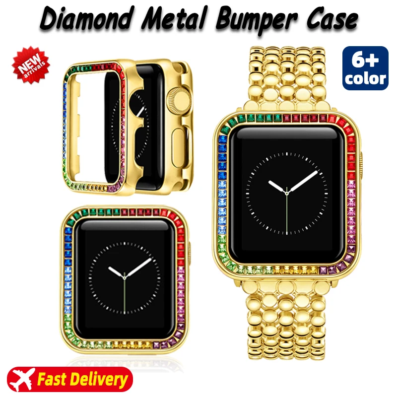 

Luxury Diamond Case for Apple Watch 8 7 6 SE 5 4 3 2 1 Metal Bumper Frame for Iwatch Series 38/40mm 41/42mm 44/45mm Protect Case