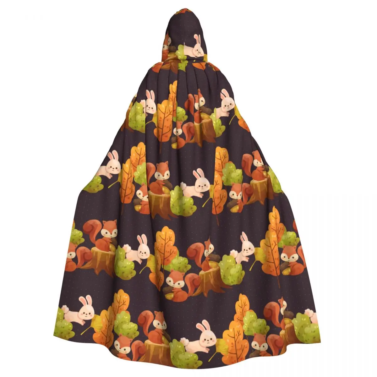 

Adult Cloak Cape Hooded Fall Trees Leaves Squirrels Rabbits Medieval Costume Witch Wicca Vampire Elf Purim Carnival Party