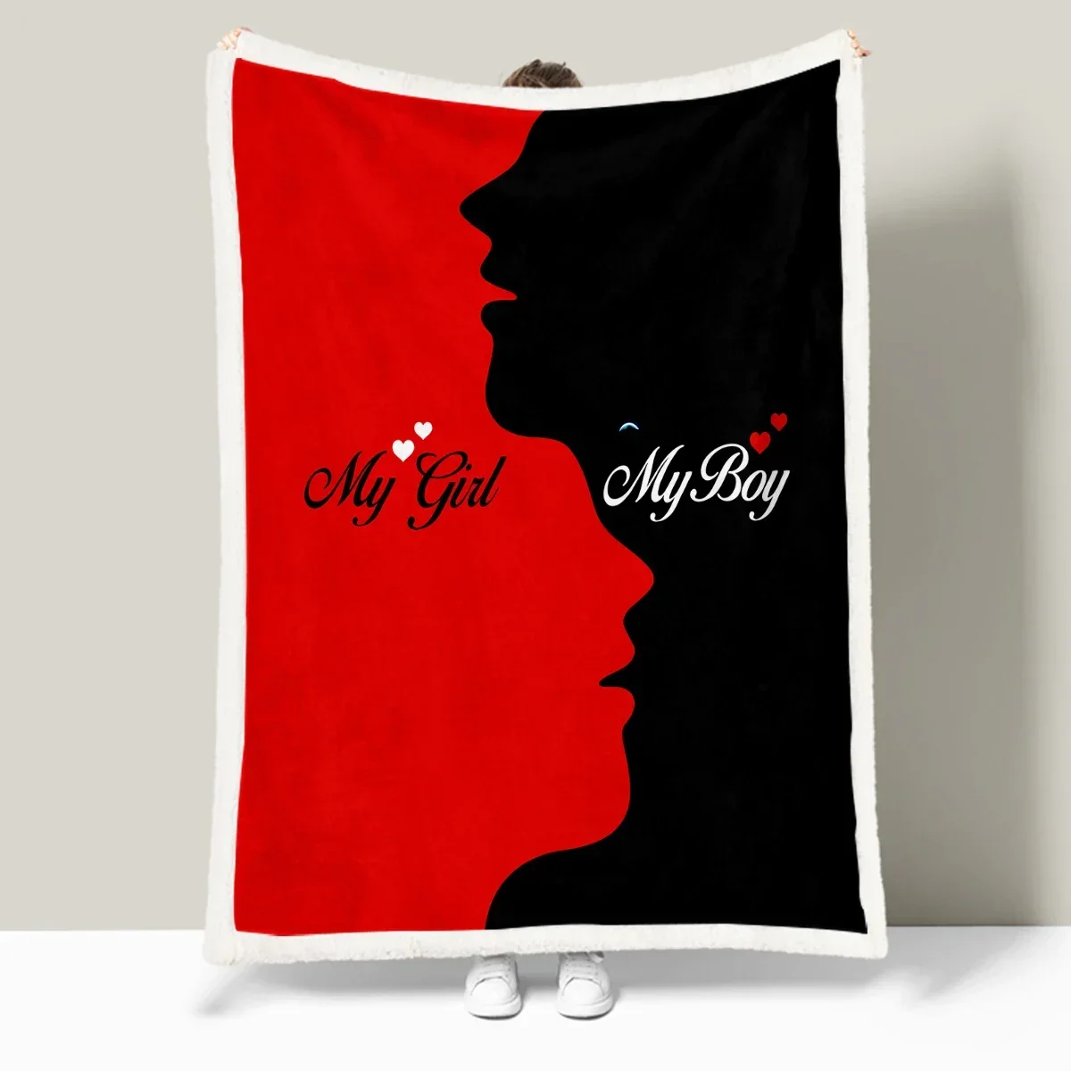 Парные сердца мой мальчик и моя девочка Черное Красное Одеяло силуэты мужчин
