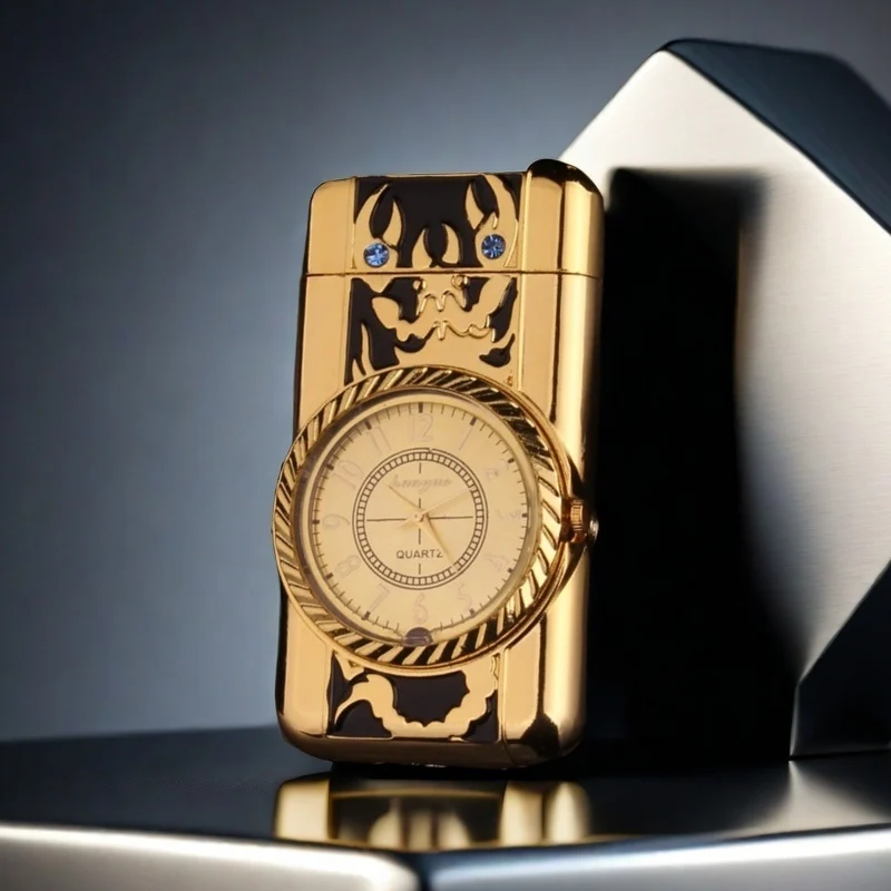 Креативная вспышка кварцевые часы металлическая зажигалка многофункциональная