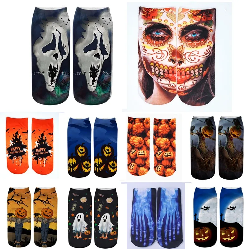 

Funny Halloween Party Socks 3D Skeleton Pumpkin Printed for Women Kawaii Low Ankle Cotton Casual Creative Socks Happy Calcetines