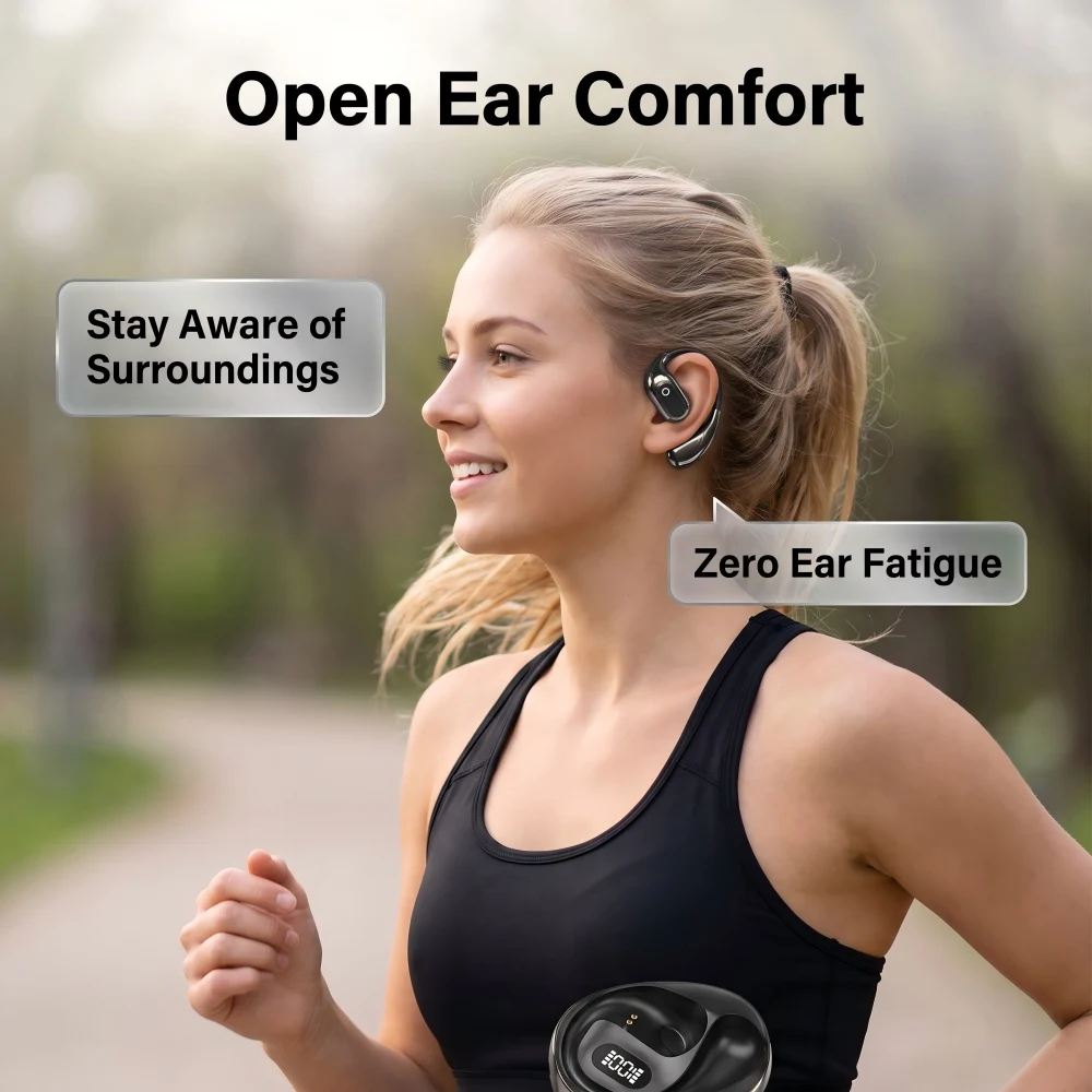Фото Беспроводные наушники NULOXO Open Ear Bluetooth 5.4 OWS с микрофоном, IPX5, 25 часов работы, с заушными креплениями для спорта, бега и тренировок №2