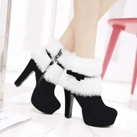 2022 new winter women boots christmas ankle boots high heels ladies shoes femme warm short boots red black shoes plus size 34 43