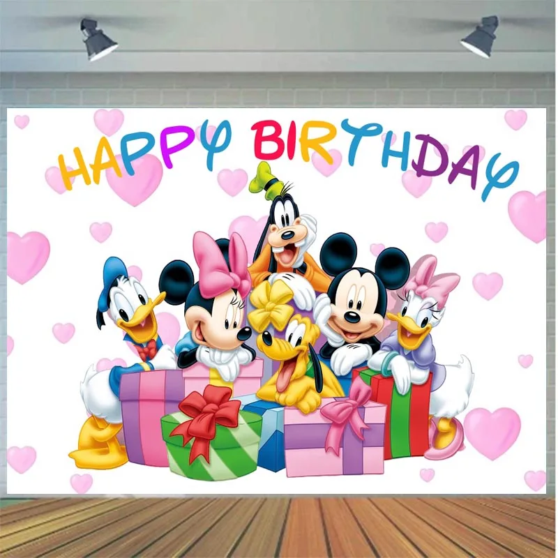 

Disney Baby Mickey Mouse Minnie Background Duck Birthday Party Decoration Banner Photography Backdrop Photo Studio Customize