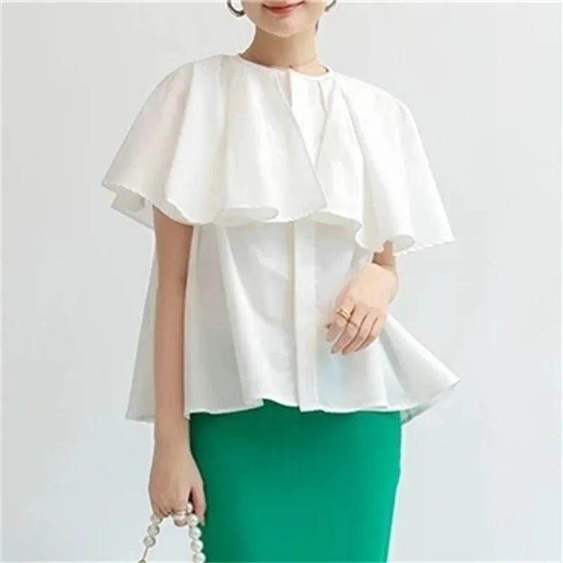 Лето 2024 новый свободный дизайн блузка с круглым вырезом женские однобортные