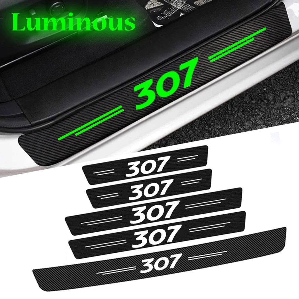 Luminous Tape Car Trunk Door Sill Protector Plate for Peugeot 307 Logo 107 207 407 206 Rear Bumper Threshold Sticker Accessories