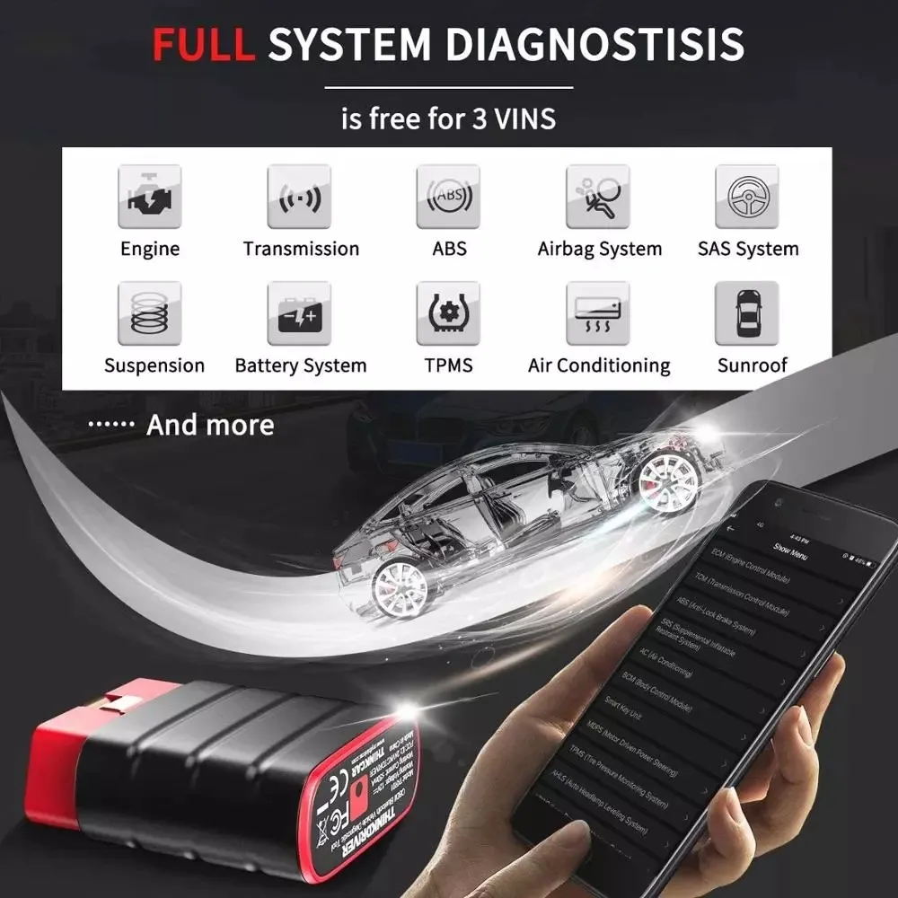 Фото THINKCAR BT OBD2 автомобильный сканер, все системы, считыватель кодов, масло ABS DPF 15, сброс OBD, автомобильный диагностический инструмент PK Thinkdiag №4