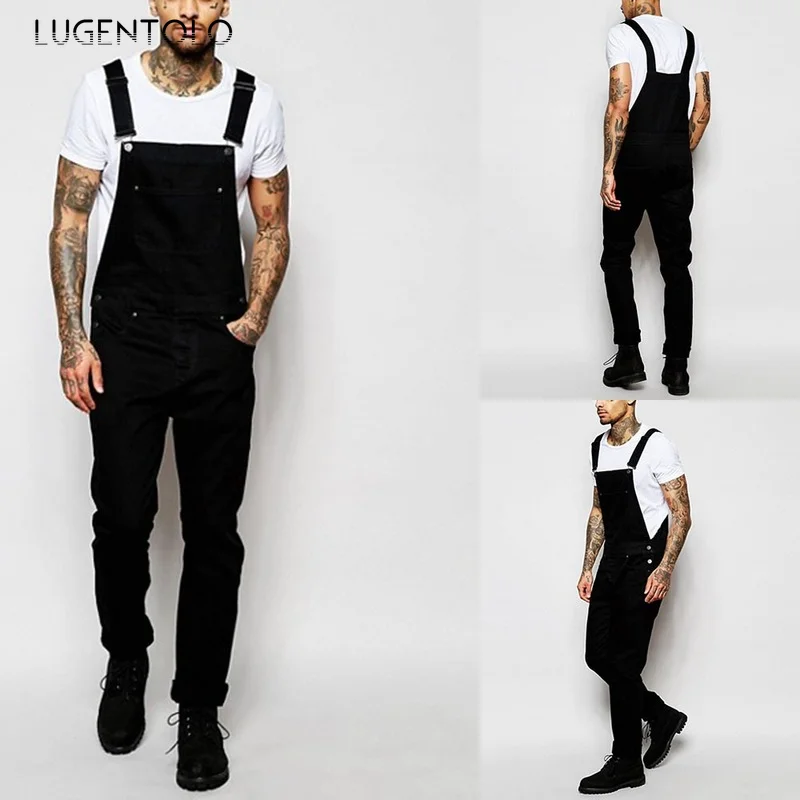 

Men Black Jean Overalls Summer Fashion Large Size Straight England Style Casual Mens Clothing Lugentolo