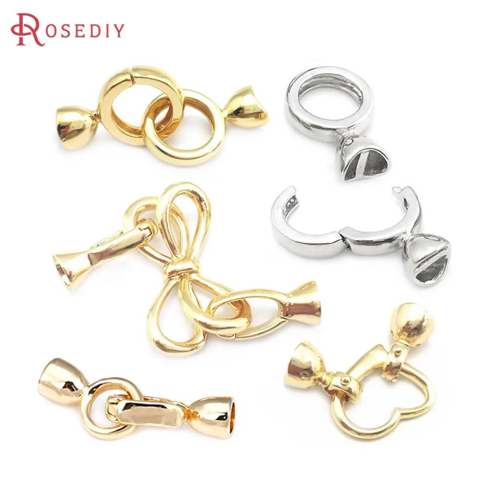 24K Gold Color Brass Round Circle Heart Bow Shape Connect Clasps for Leather Rope Jewelry Making Supplies Findings Accessories