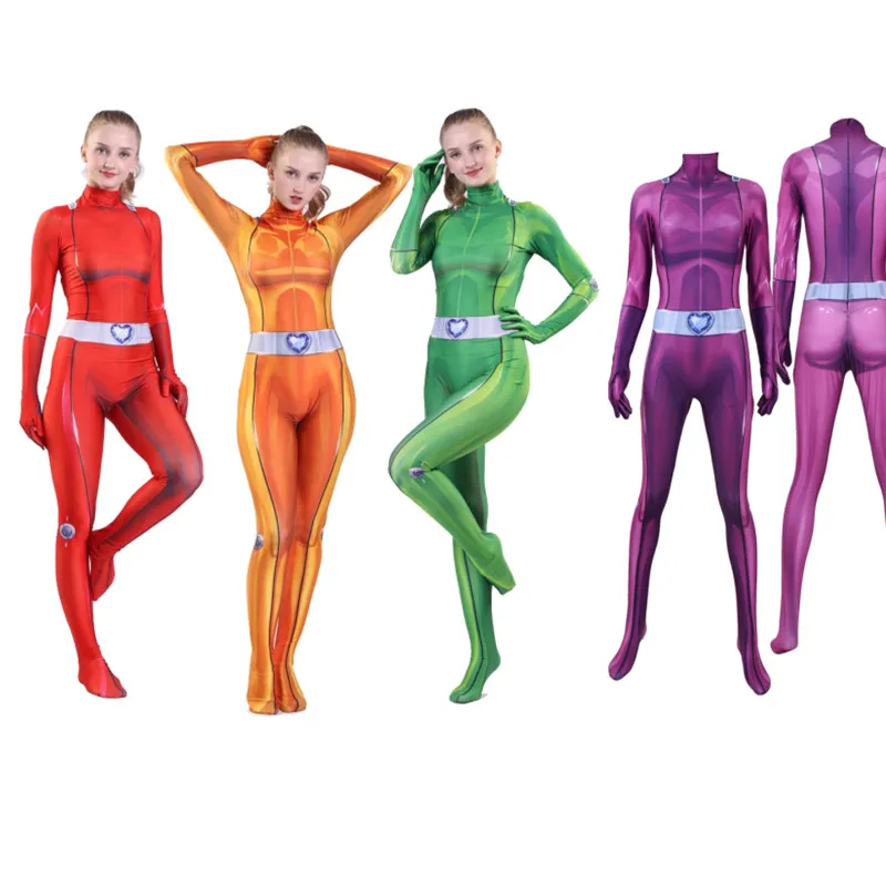 

Kids Adults Women Girls Totally Spies Cosplay Costume Zentai Clover Ewing Samantha Simpson Alexandra Bodysuit Suit Jumpsuits