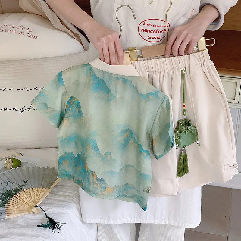 Аксессуары для мальчиков летняя новая детская одежда из двух предметов модная