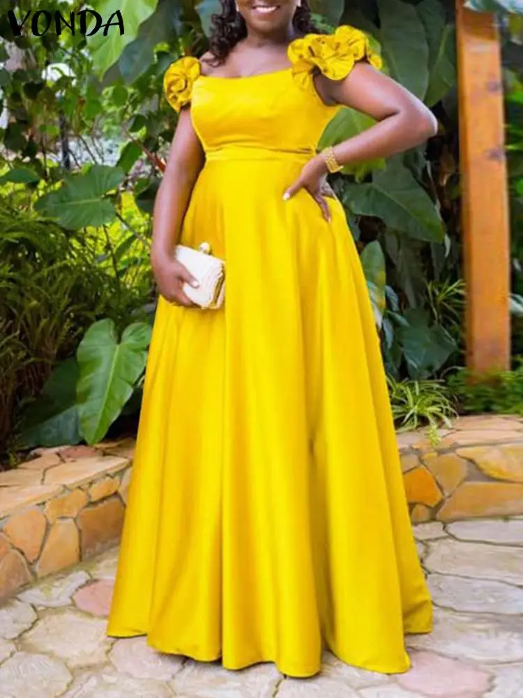 

Женское летнее платье-макси с широкой юбкой, а-силуэт, однотонное платье VONDA, Элегантный Богемный вечерние рафан, 2022