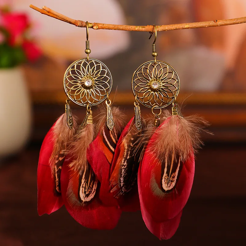 

Bohemian Brown Feather Tassel Earrings for Women Ohrringe Summer Boho Indian Jewelry Kolczyki Vintage Statement Earrings