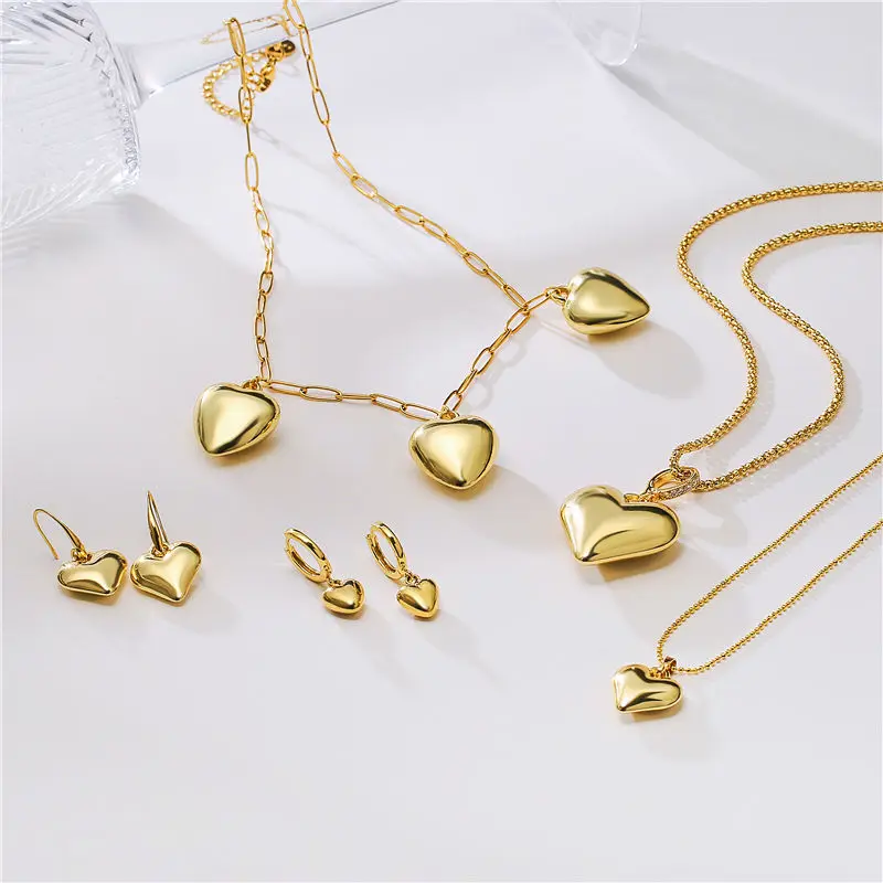 

HECHENG,Three-dimensional Heart Earring Necklace Set for Women,Gold Color Metal Heart Charms Chain Choker Fashion Fine Jewelry