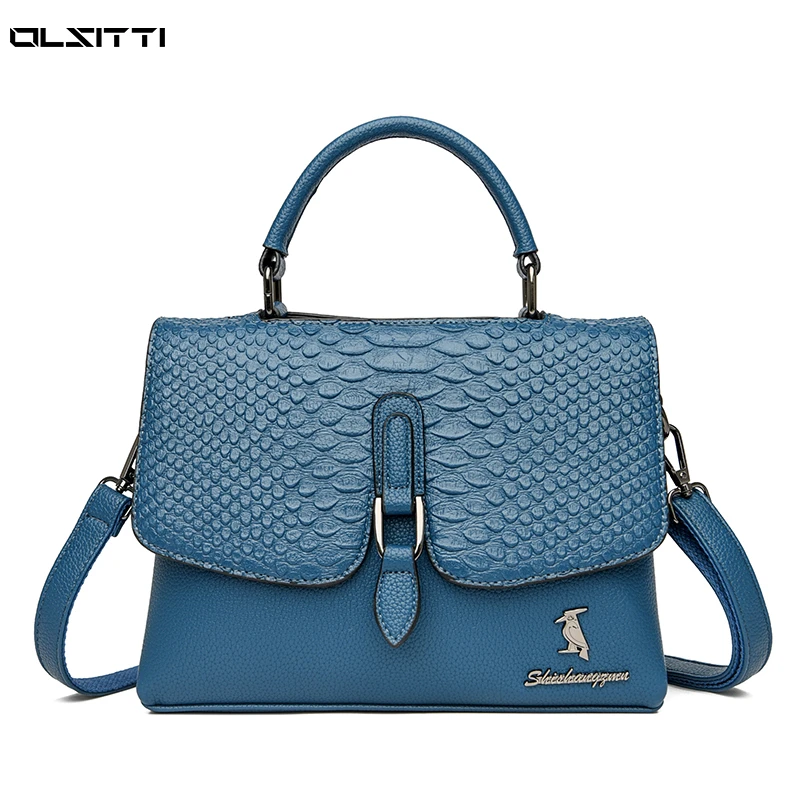 

Роскошная дамская сумочка со змеиным узором, высококачественные кожаные повседневные сумки на плечо для женщин, 2021 сумка через плечо с клап...