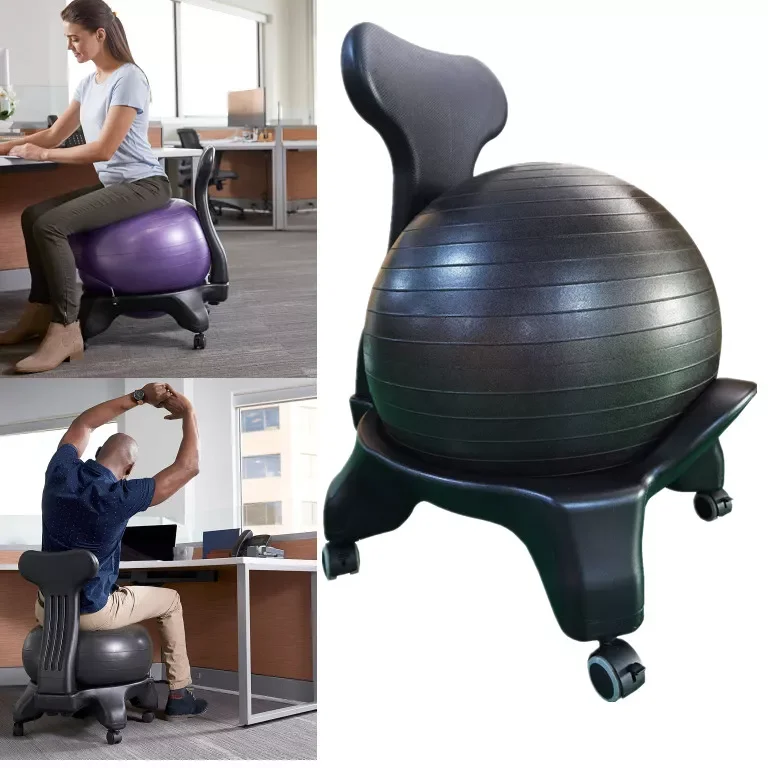 

Classic Yoga Ball Chair Balance Ball Chair with Back Support & 55CM Stability Ball Exercise Guide for Home or Office Relax C