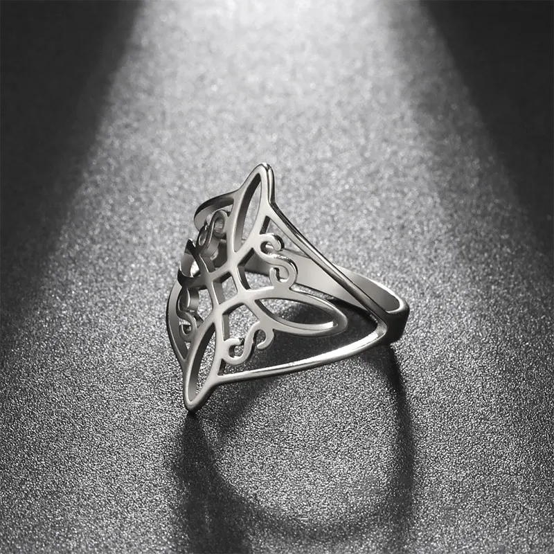 

Stainless Steel Hollow Ring Geometric Continuous Cutting Curl Pattern Rings Witch Cross Knot Good Luck Jewelry New Party Gift
