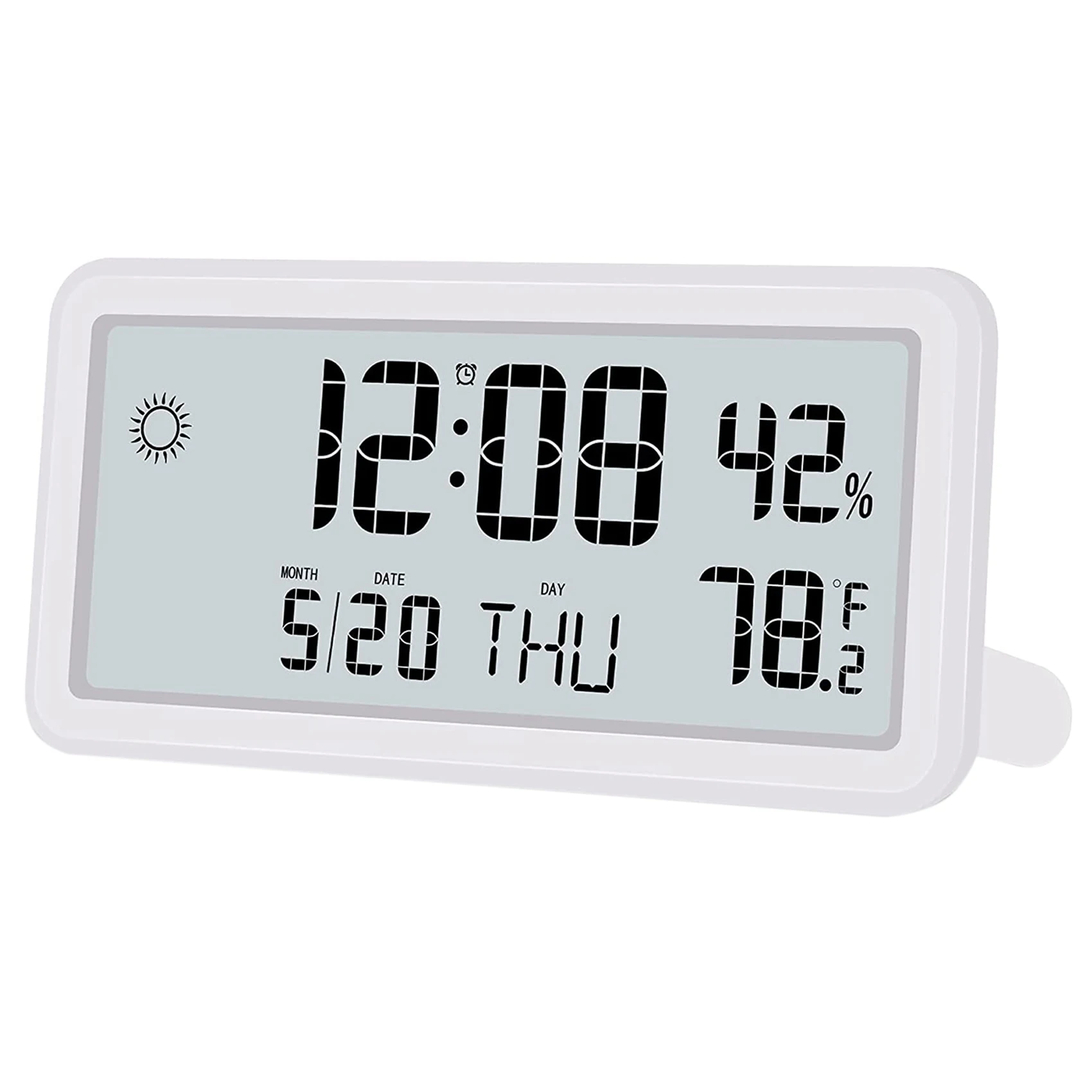 For Bedroom Digital Wall Clocks With Date Week Indoor Temperature And Humidity Battery Operated White