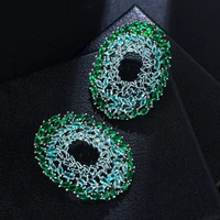 kellybola luxury trendy big green oval hollow earrings bohemia luxury bridal wedding full charm cz new design women jewelry