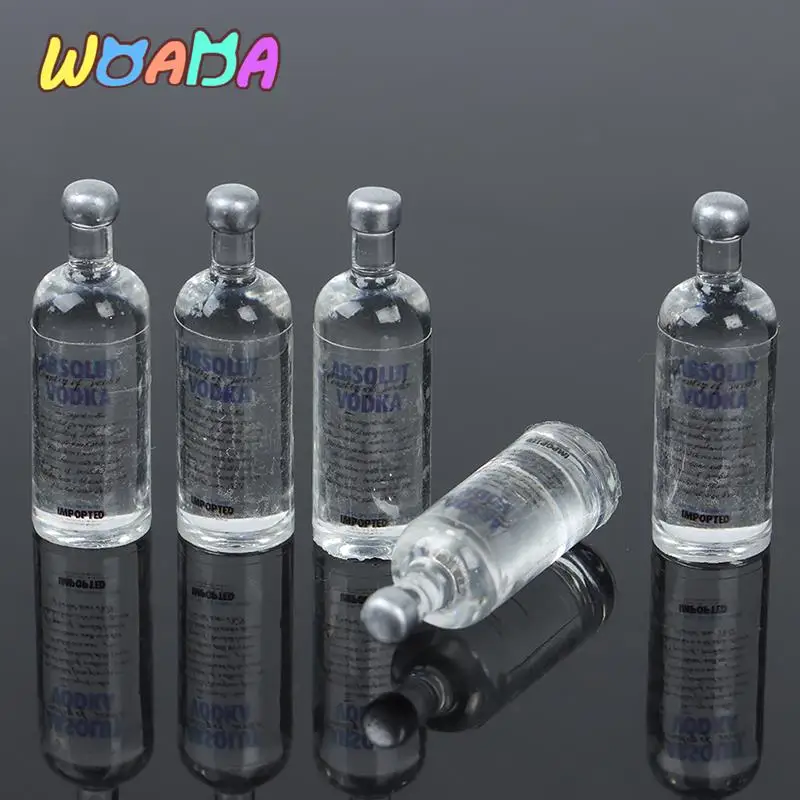 

5Pcs 1/12 Dollhouse Miniature Accessories Mini Resin Vodka Bottle Wine Glass Set Simulation Drink Model Toy DollHouse Decoration