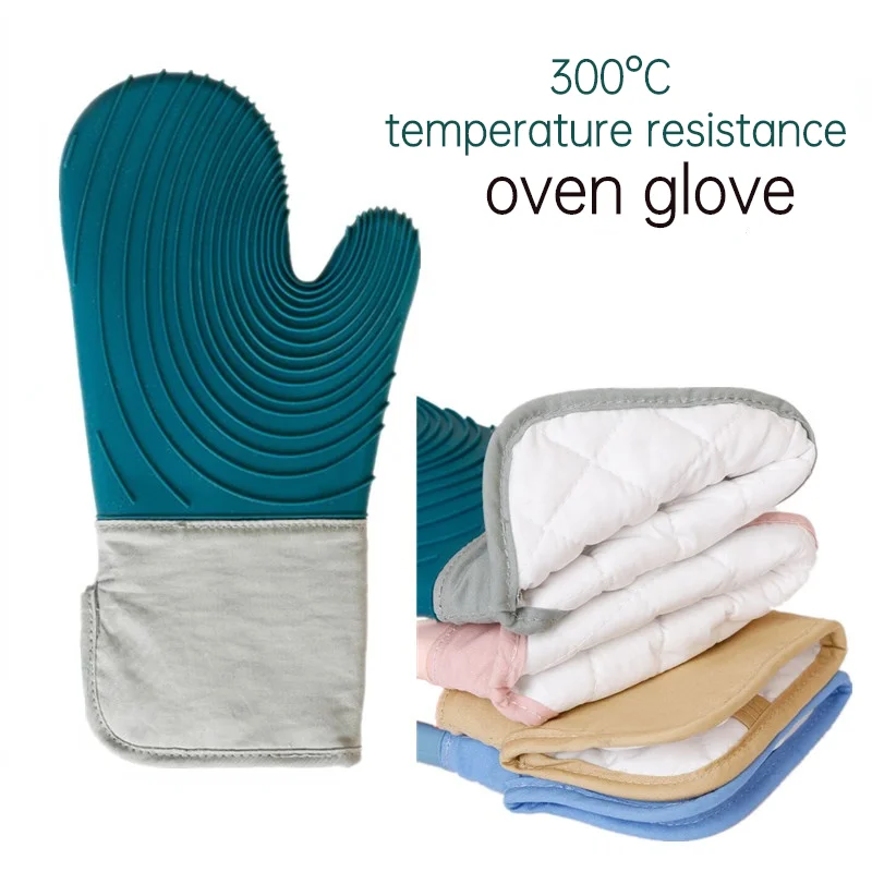 

Silicone Gloves Kitchen Utensils Microwave Oven Mitts Thickened Heat Resistant Anti Scald Gloves for Baking