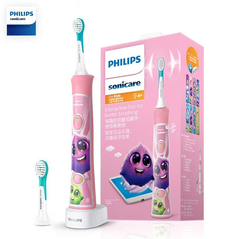 

Philips Electric Children Toothbrush HX6322 Kid Tooth Brush 2 Cleaning 2 Min Timer Modes IPX7 Waterproof 2 Replacement Heads