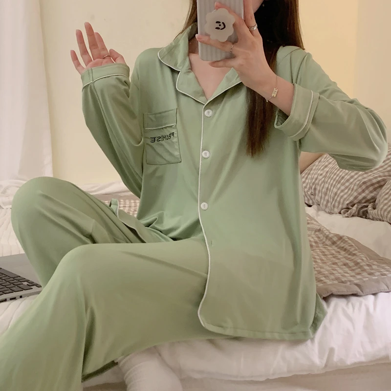 CAIYIER Sweet Winter Sleepwear Girls Kawaii Korean Nightwear Women Long Sleeve Top + Trsouers Soft Pajamas Set Chic Homewear