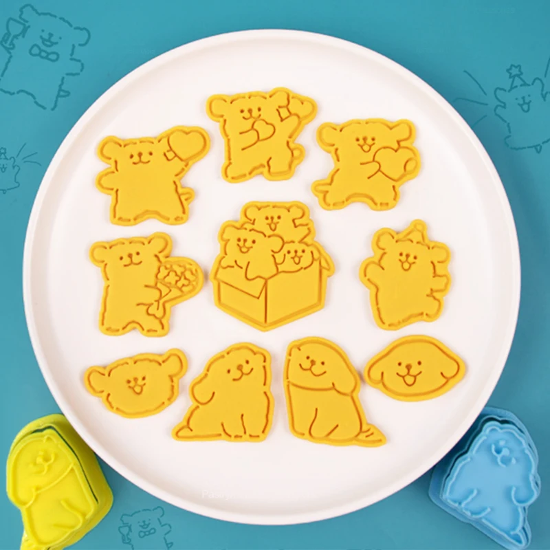 

2Pcs/Set Cute Cartoon Puppy Cookies Stamps and Cutters Pets Dog Fondant Biscuit Mold for Cake Decorating Baking Supplies Tools