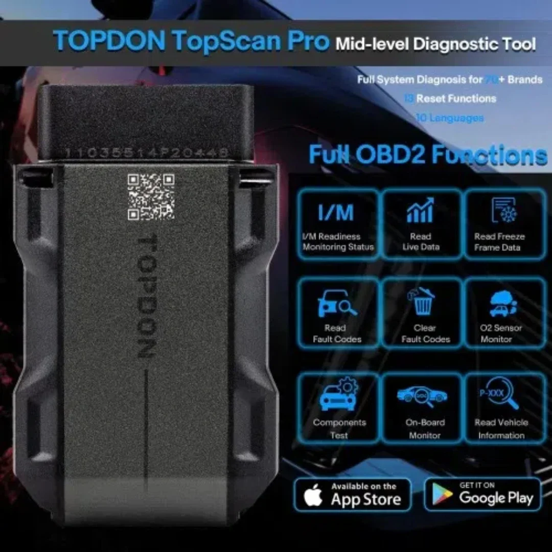 Фото 2026 Новый TOPDON TopScan Pro Диагностический инструмент среднего уровня 13 функций сброса I/M Инжектор для чтения Кодирование Сброс давления в шинах №1
