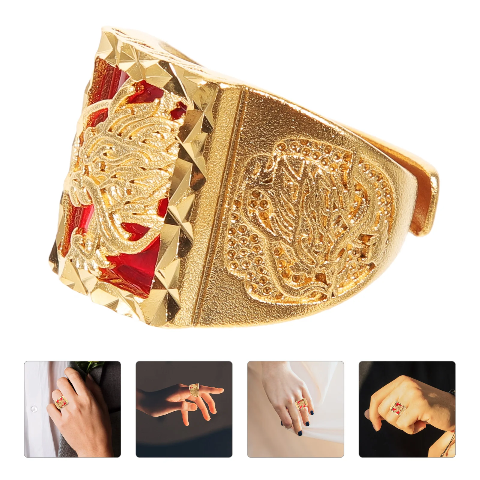 

Copper Open Ring Chinese Style Ring Zodiac Animal Open Ring Adjustable Ring for Men Gift