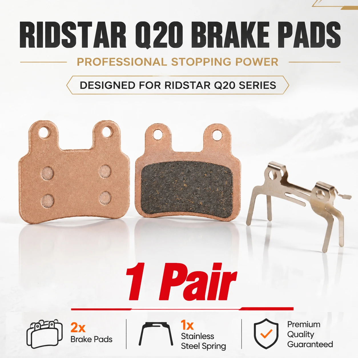 Фото Тормозные колодки Ridstar Q20 полуметаллические, 2 пары, для гидравлических суппортов KTET XD-KL.BS с 2 поршнями, Ridstar Q20 EKX X21 Freego X2 №5