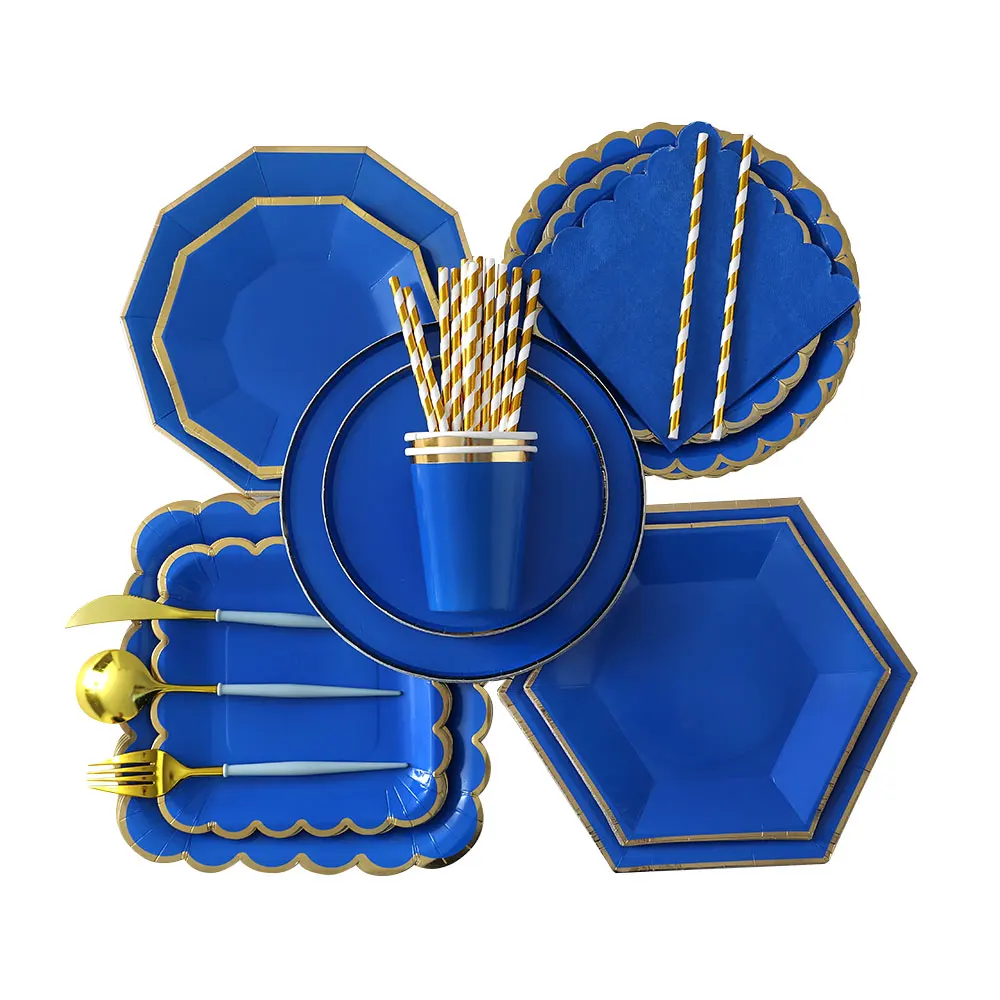 

Royal Blue Birthday Decorations Disposable Tableware Set Paper Cup Wedding Adult Kids Birthday Party Decor Baby Shower Supplies